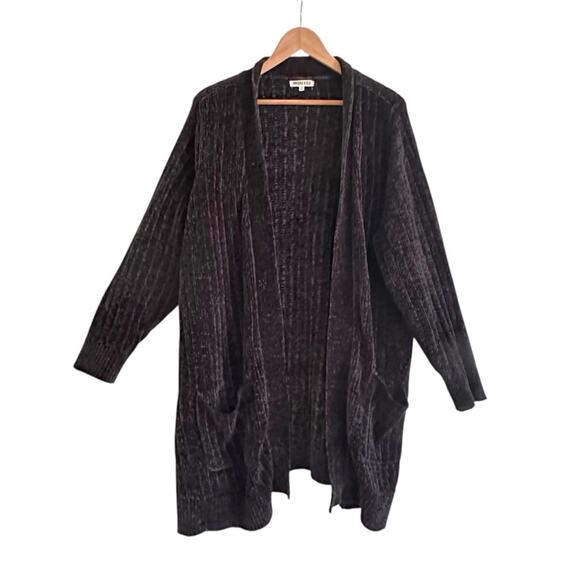 Margeaux & Ellie Chenille Longline Open Cardigan 2X Black Pockets - Picture 1 of 3